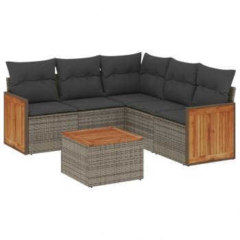 6-tlg. Garten-Sofagarnitur mit Kissen Grau Poly Rattan