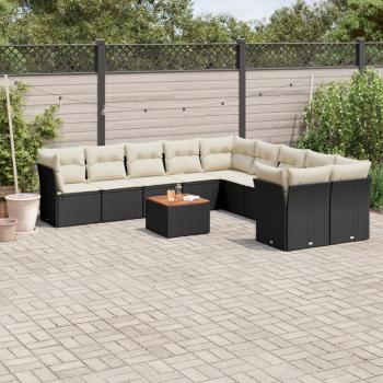 ARDEBO.de - 11-tlg. Garten-Sofagarnitur mit Kissen Schwarz Poly Rattan