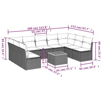 10-tlg. Garten-Sofagarnitur mit Kissen Grau Poly Rattan