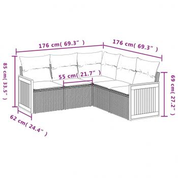 5-tlg. Garten-Sofagarnitur mit Kissen Beige Poly Rattan