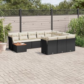 ARDEBO.de - 11-tlg. Garten-Sofagarnitur mit Kissen Schwarz Poly Rattan