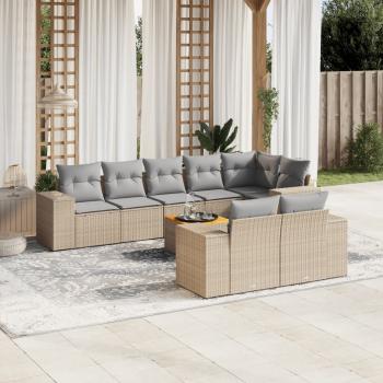 ARDEBO.de - 9-tlg. Garten-Sofagarnitur mit Kissen Beige Poly Rattan