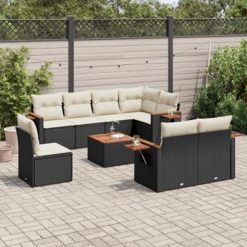 ARDEBO.de - 9-tlg. Garten-Sofagarnitur mit Kissen Schwarz Poly Rattan