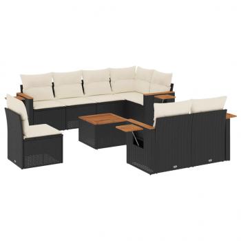 9-tlg. Garten-Sofagarnitur mit Kissen Schwarz Poly Rattan