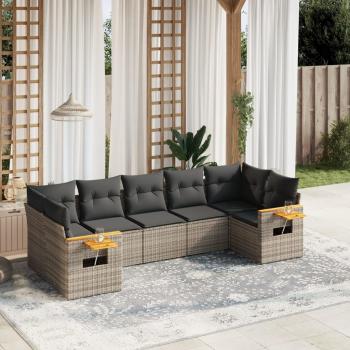 ARDEBO.de - 7-tlg. Garten-Sofagarnitur mit Kissen Grau Poly Rattan