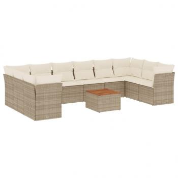 11-tlg. Garten-Sofagarnitur mit Kissen Beige Poly Rattan