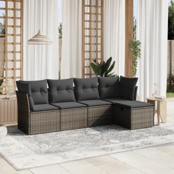 ARDEBO.de - 5-tlg. Garten-Sofagarnitur mit Kissen Grau Poly Rattan