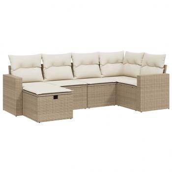 6-tlg. Garten-Sofagarnitur mit Kissen Beige Poly Rattan