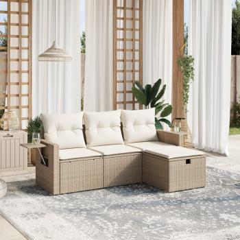 ARDEBO.de - 4-tlg. Garten-Sofagarnitur mit Kissen Beige Poly Rattan