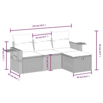 4-tlg. Garten-Sofagarnitur mit Kissen Beige Poly Rattan