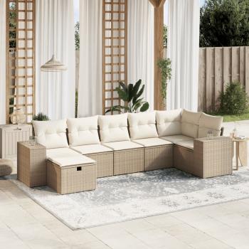 ARDEBO.de - 7-tlg. Garten-Sofagarnitur mit Kissen Beige Poly Rattan