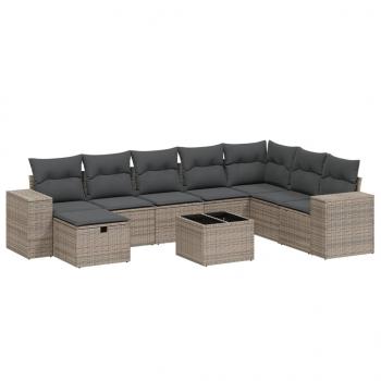 ARDEBO.de - 9-tlg. Garten-Sofagarnitur mit Kissen Grau Poly Rattan