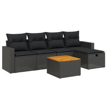 6-tlg. Garten-Sofagarnitur mit Kissen Schwarz Poly Rattan