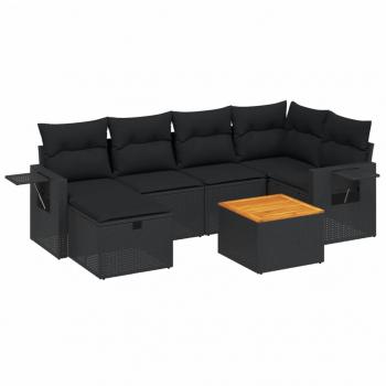 7-tlg. Garten-Sofagarnitur mit Kissen Schwarz Poly Rattan