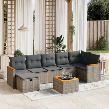 ARDEBO.de - 8-tlg. Garten-Sofagarnitur mit Kissen Grau Poly Rattan