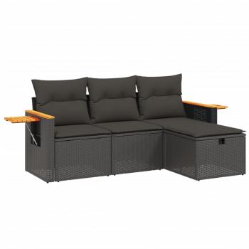 4-tlg. Garten-Sofagarnitur mit Kissen Schwarz Poly Rattan