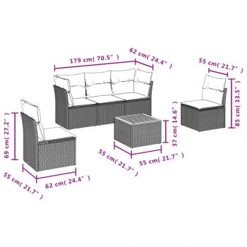 6-tlg. Garten-Sofagarnitur mit Kissen Grau Poly Rattan