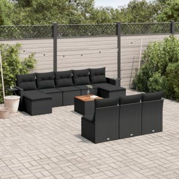 ARDEBO.de - 11-tlg. Garten-Sofagarnitur mit Kissen Schwarz Poly Rattan