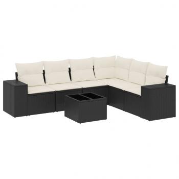 7-tlg. Garten-Sofagarnitur mit Kissen Schwarz Poly Rattan