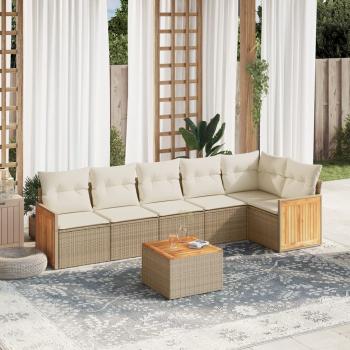 ARDEBO.de - 7-tlg. Garten-Sofagarnitur mit Kissen Beige Poly Rattan