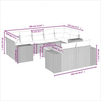 10-tlg. Garten-Sofagarnitur mit Kissen Beige Poly Rattan