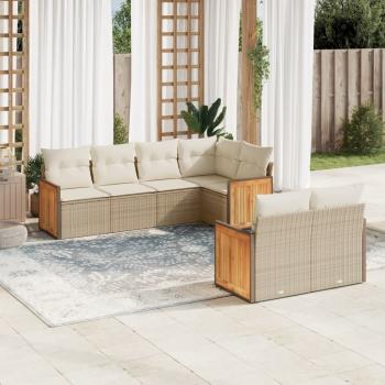 ARDEBO.de - 7-tlg. Garten-Sofagarnitur mit Kissen Beige Poly Rattan