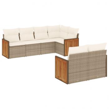 7-tlg. Garten-Sofagarnitur mit Kissen Beige Poly Rattan