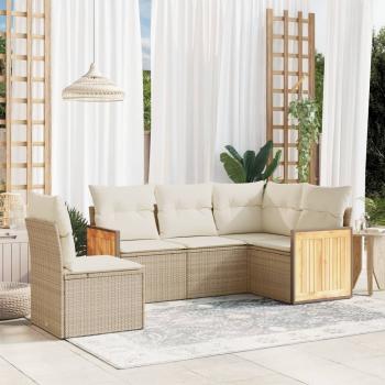 ARDEBO.de - 5-tlg. Garten-Sofagarnitur mit Kissen Beige Poly Rattan