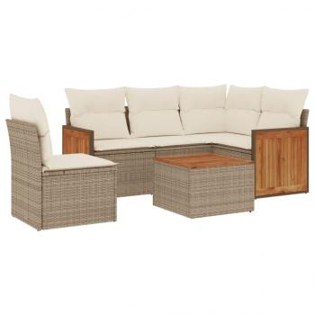 6-tlg. Garten-Sofagarnitur mit Kissen Beige Poly Rattan