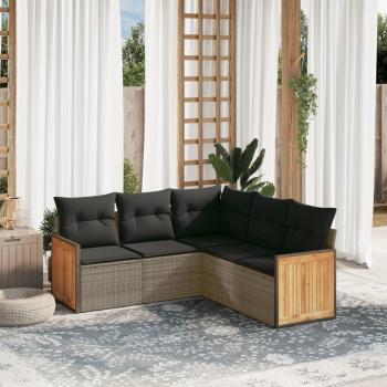 ARDEBO.de - 5-tlg. Garten-Sofagarnitur mit Kissen Grau Poly Rattan