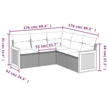 5-tlg. Garten-Sofagarnitur mit Kissen Grau Poly Rattan