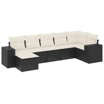 7-tlg. Garten-Sofagarnitur mit Kissen Schwarz Poly Rattan