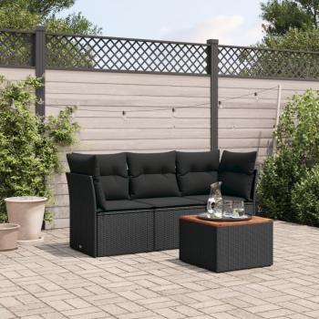 ARDEBO.de - 4-tlg. Garten-Sofagarnitur mit Kissen Schwarz Poly Rattan