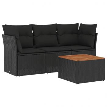 4-tlg. Garten-Sofagarnitur mit Kissen Schwarz Poly Rattan