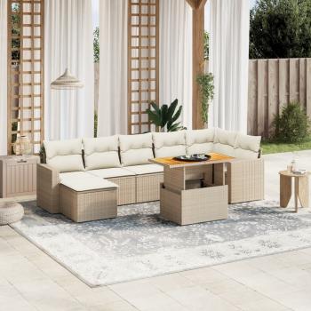 ARDEBO.de - 8-tlg. Garten-Sofagarnitur mit Kissen Beige Poly Rattan