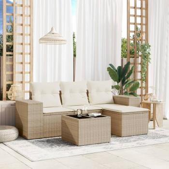 ARDEBO.de - 5-tlg. Garten-Sofagarnitur mit Kissen Beige Poly Rattan