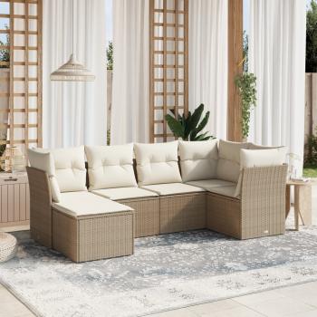 ARDEBO.de - 6-tlg. Garten-Sofagarnitur mit Kissen Beige Poly Rattan