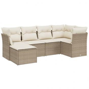 6-tlg. Garten-Sofagarnitur mit Kissen Beige Poly Rattan