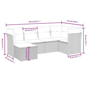 6-tlg. Garten-Sofagarnitur mit Kissen Beige Poly Rattan