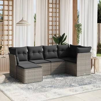 ARDEBO.de - 6-tlg. Garten-Sofagarnitur mit Kissen Grau Poly Rattan