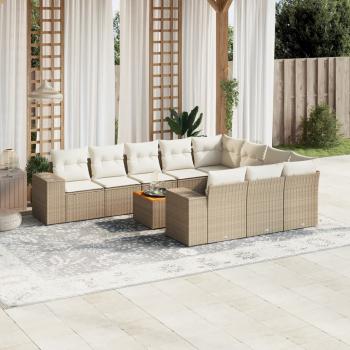 ARDEBO.de - 11-tlg. Garten-Sofagarnitur mit Kissen Beige Poly Rattan