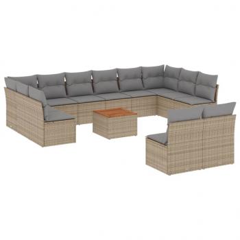 13-tlg. Garten-Sofagarnitur mit Kissen Beige Poly Rattan