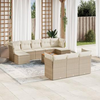 ARDEBO.de - 11-tlg. Garten-Sofagarnitur mit Kissen Beige Poly Rattan