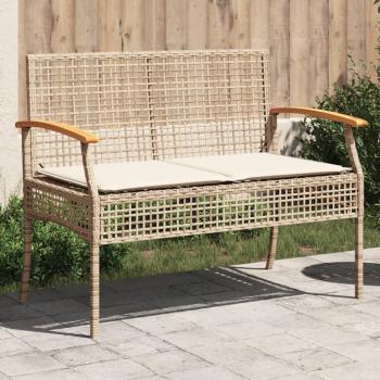 ARDEBO.de - Gartenbank mit Kissen Beige Poly Rattan Akazienholz