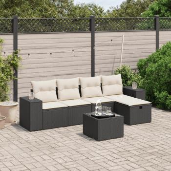 ARDEBO.de - 6-tlg. Garten-Sofagarnitur mit Kissen Schwarz Poly Rattan