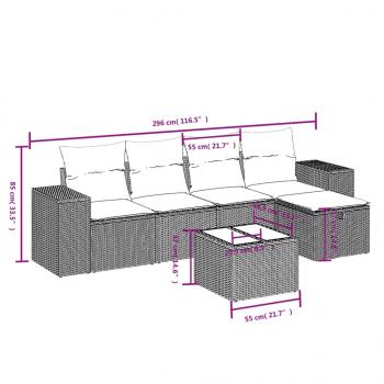 6-tlg. Garten-Sofagarnitur mit Kissen Schwarz Poly Rattan