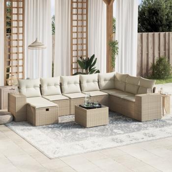 ARDEBO.de - 9-tlg. Garten-Sofagarnitur mit Kissen Beige Poly Rattan