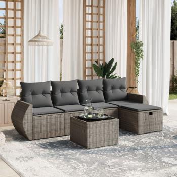 ARDEBO.de - 6-tlg. Garten-Sofagarnitur mit Kissen Grau Poly Rattan