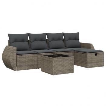 6-tlg. Garten-Sofagarnitur mit Kissen Grau Poly Rattan