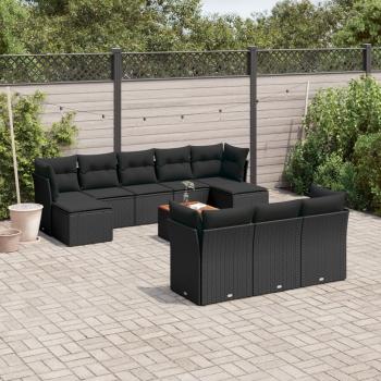 ARDEBO.de - 11-tlg. Garten-Sofagarnitur mit Kissen Schwarz Poly Rattan